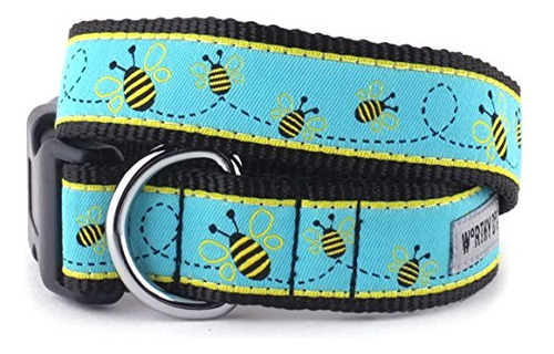 Collar Perro Nylon Busy Bee, Ajustable, Resistente - Azul