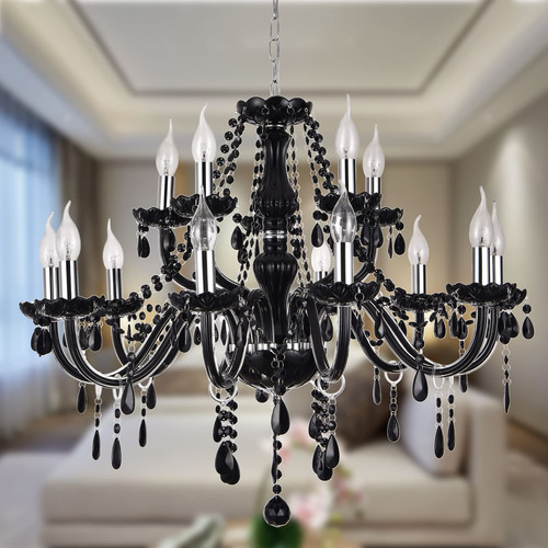 Ziokok Candelabro De Cristal Negro K9, 15 Luces De Cristal .