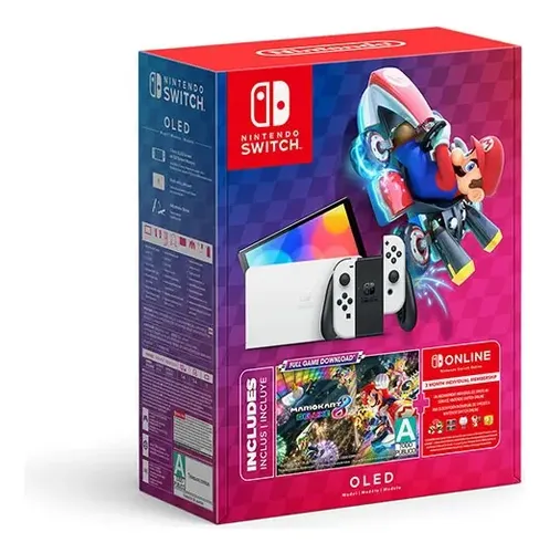 Console Switch Oled Mario Kart 8 + 3 Meses De Assinatura Branco