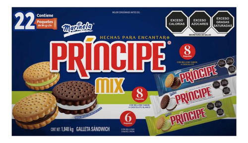 Galleta Príncipe Mix 22 Paquetes De 84g C/u Envío Gratis
