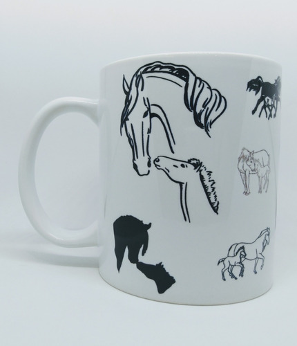 Caneca Em Porcelana De Cavalos, Éguas, Potros, Potrinhos