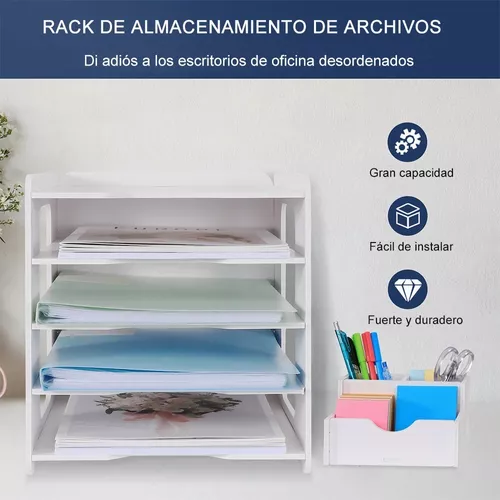 Organizador de escritorio de madera, organizador de archivos de 5 niveles,  estante de almacenamiento de madera con múltiples ranuras para oficina