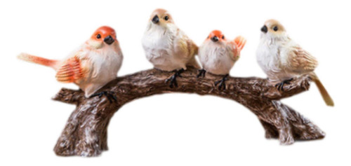 Artesanía De Pájaro En Rama, Escultura De 4 Pájaros