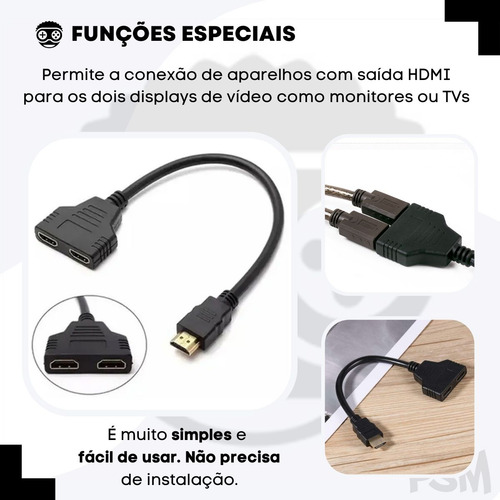 Cabo Extensor Hdmi 1 Para 2 Duplicador Tela Notebook Monitor