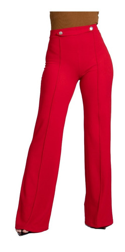 Pantalon Vestir Moda Elegante Tiro Alto Casual Pierna Recta