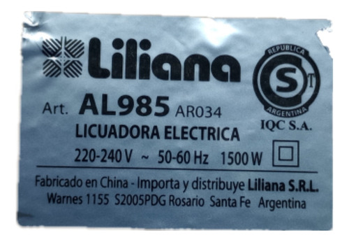 Cardan Acople Licuadora Electrica Liliana Al985 1500w