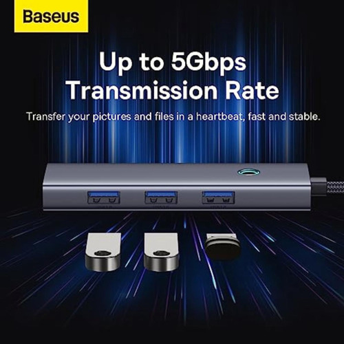 Baseus Usb-c Flite Series Hub De 4 Puertos, Rj45 Y 3 Usb3.0,