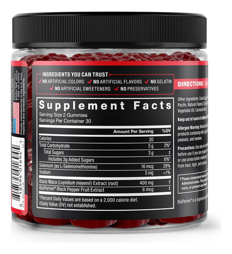 Force Factor Black Maca 60 Gomitas Sabor Passion Berry