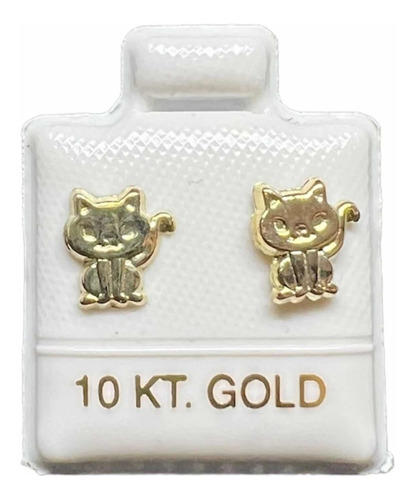 Broquel Arete Gato Mascota Michi Suerte Oro 10 Kt Gold Rush