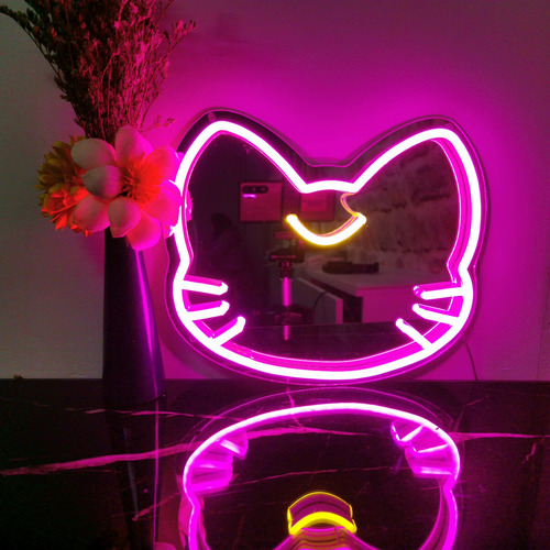 Espejo Neon Para Decoracion Pared Bonito Gato Dormitorio 10