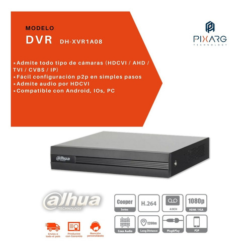 Imagen 6 de 10 de Kit 8 Camaras Seguridad 1080p Ext + Dvr Dahua 8 Canales P2p