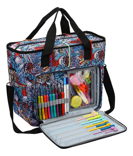 Bolso Porta Tejido Lana Palillos Crochet Tipo Cartera Grande