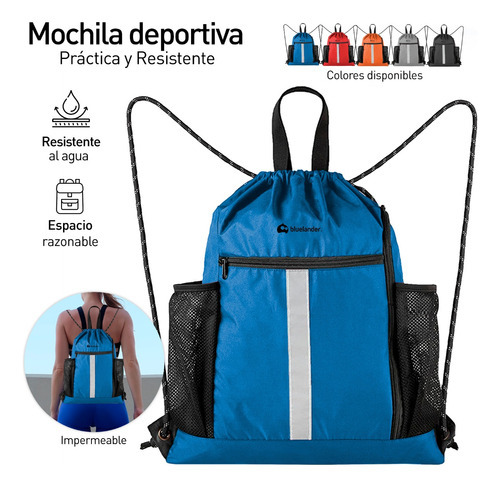 Mochila Deportiva De Gym Gimnasio Viaje Impermeable Con Cordón Para Deportistas Color Azul
