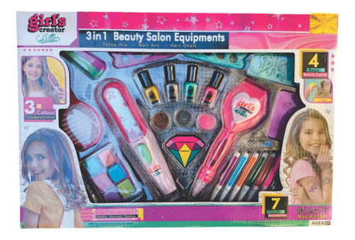 Juego Set 3 En 1 Uñas Y Tatto Con Esmaltes Y Accesorios