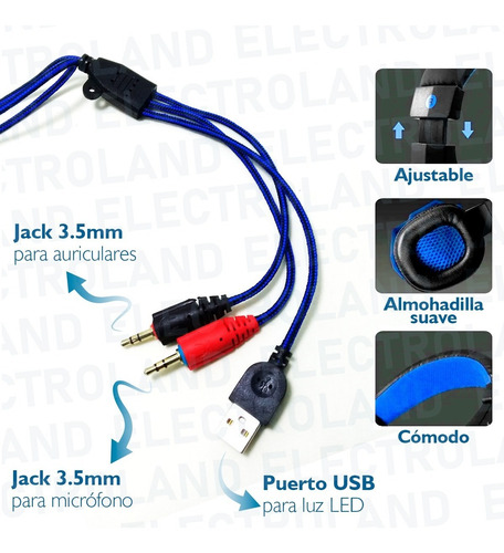 Imagen 8 de 10 de Auricular Gamer Micrófono Luz Led Sonido Hq Pc Playstation 4