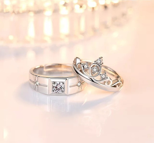 Imagen 3 de 5 de Anillos Parejas Ajustable Corona Enchapado
