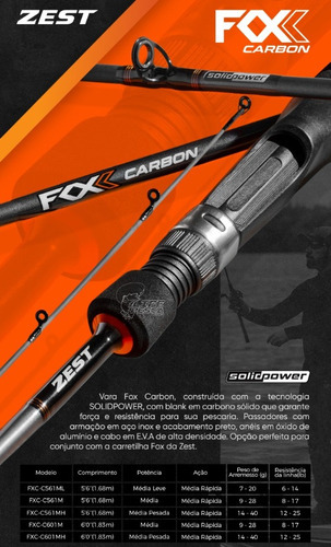 Vara Para Carretilha Zest Fox Carbon (1,68m) 12-25lbs C561mh