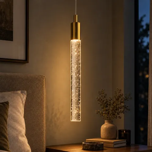 Luminária Pendente Led Cilíndrico Cristal Bolha 110/220v 127/220v Dourado