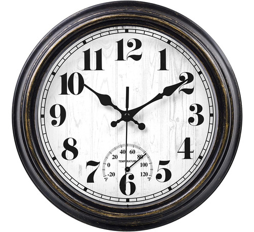 Reloj De Pared Redondo Retro Impermeable De 12 Pulgadas Para