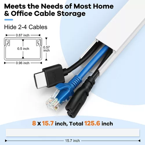 Kit de canaleta para ocultar cables, 68 pulgadas de largo x 0.95 pulgadas  de ancho x 0.95 pulgadas de ancho x 0.47 pulgadas de alto, color gris