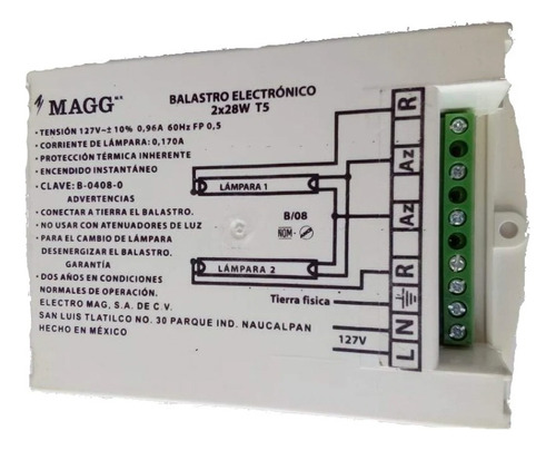 Balastro Electronico 2x28w. 127v. T-5 Electromagg  B04080