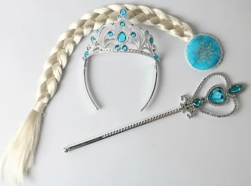 Imagen 4 de 8 de Set Frozen Princesa Elsa Tiara Varita Pelo Guantes Ltf Shop