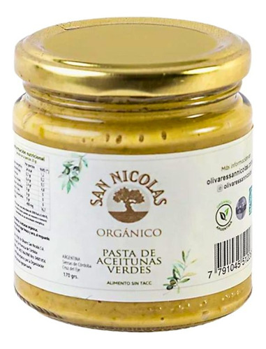 Pasta De Aceitunas Verdes Orgánicas San Nicolás 3 X 170 Gr