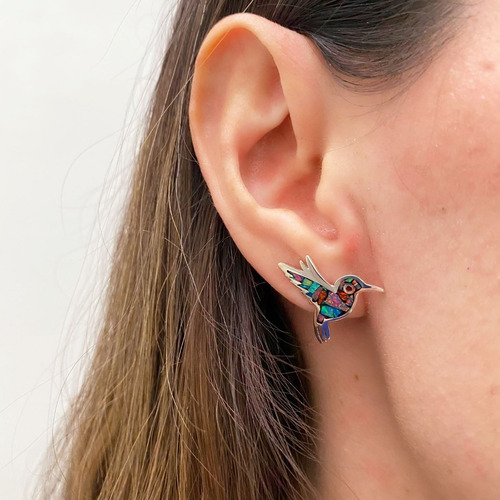 Imagen 6 de 10 de Dije Y Aretes Colibrí Ópalo Plata 925 Mujer Agálea Joyería