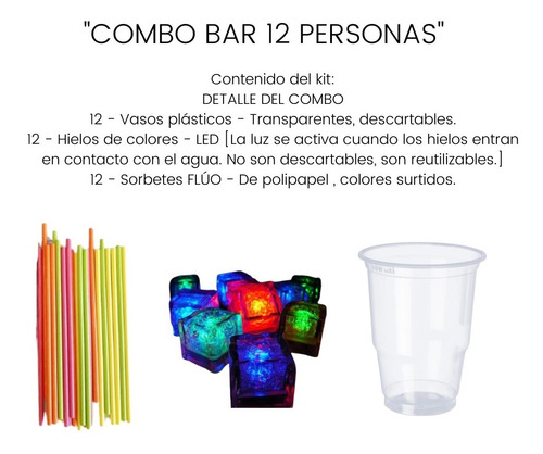 Imagen 2 de 10 de Combo Bar Luminoso Barra 12 Pers Vasos Sorbetes Hielos Led