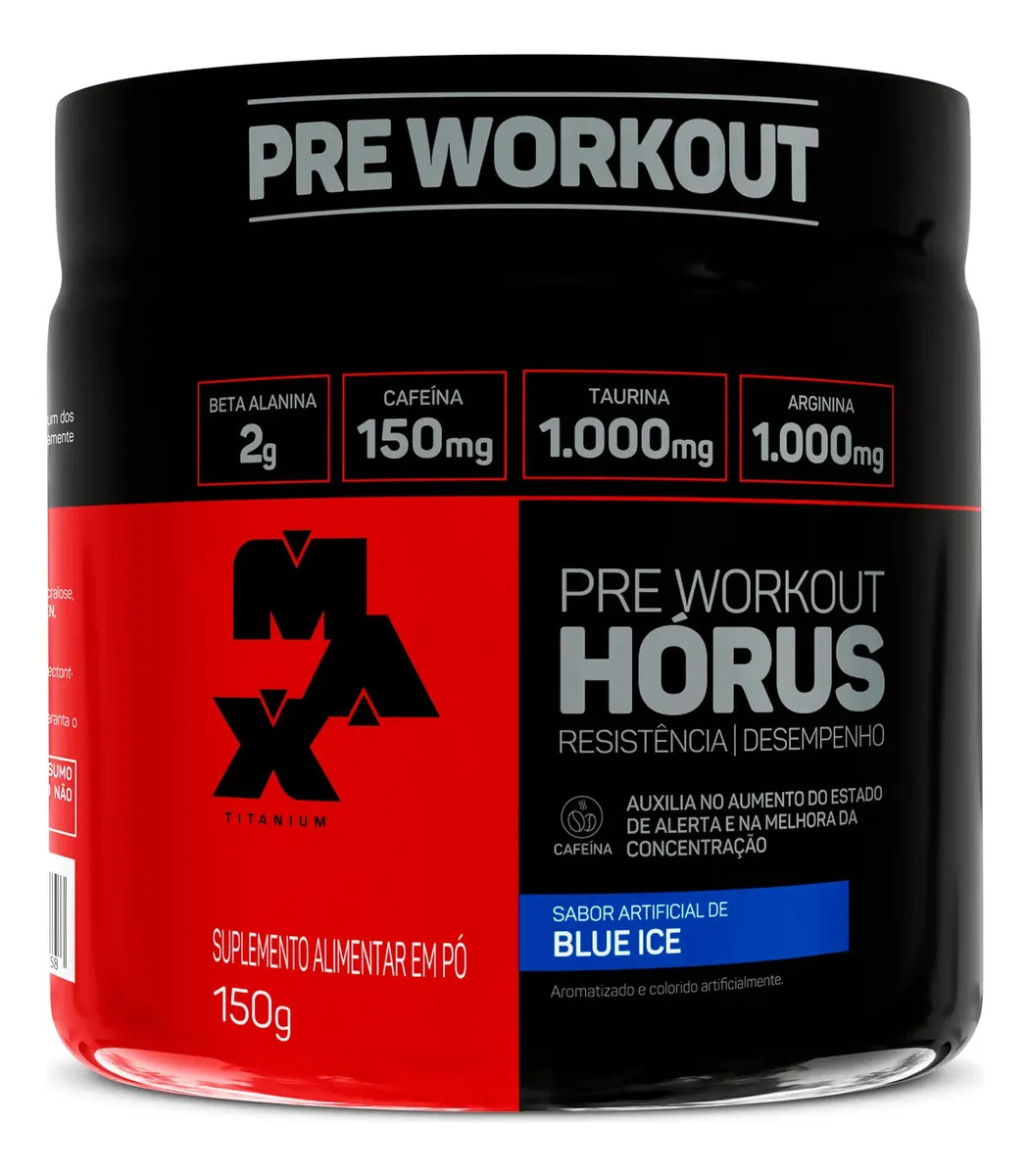 Suplemento en pó Max Titanium Pre treino Horus Max Titanium Cafeína sabor blue ice x 150g