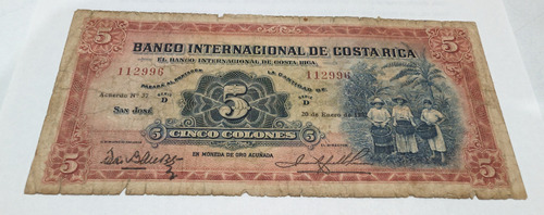 Billete Costa Rica 5 Colones 1932 - Cogedoras