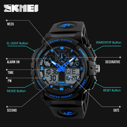 Imagen 4 de 8 de Reloj Skmei 1270 S Shock - Sumergible - Deportivo - Dual