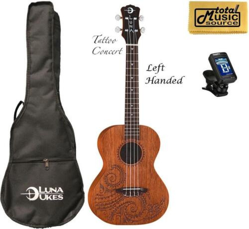 Luna Mahogany Tattoo Concert Ukulele Lefty W/tuner & Cp, Eeb