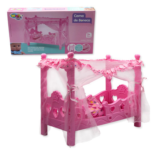 Berço Boneca Com Colchão Mosquiteiro Brinquedo Criança Bebê Cor Rosa