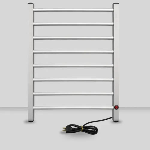 Foto real de Toalheiro Termico Eletrico Grande Aluminio Branco e Preto