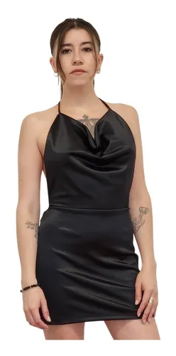 Vestido saten online negro corto