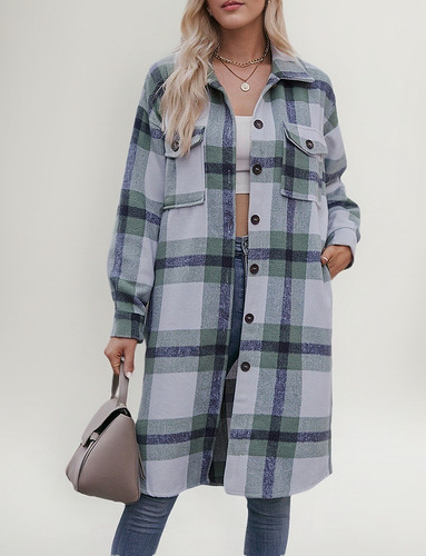 Chaqueta Casual De Franela A Cuadros Para Mujer