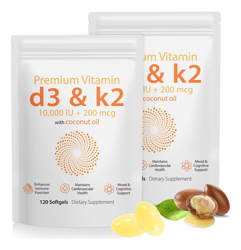 Daiasns Vitamina D3 K2 10000 Ui 240 Cápsulas Aceite Coco