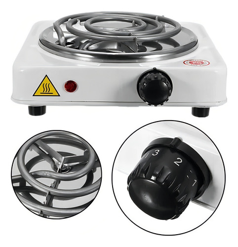 Fogão Elétrico Portátil Espiral 1 Boca Preto 110v 5 Temp Cor Branco