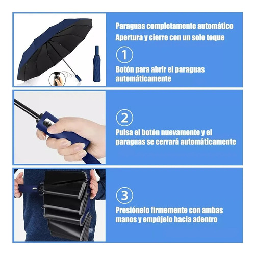Banna Negro Paraguas Plegable Automático, Antiviento, Luz Led, Abrir Y Cerrar Automático, Robusto Ligero Resistente, , Adultos, Hombres Y Mujeres, Grande Con 12 Varillas