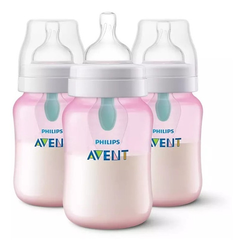 Set Biberones Anticolicos Philips Avent 9oz/260ml Rosa 3pz