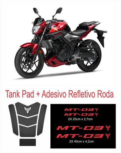 Kit Adesivo Resinado Tank Pad Mt-03 Vermelha + Adesivo Roda 