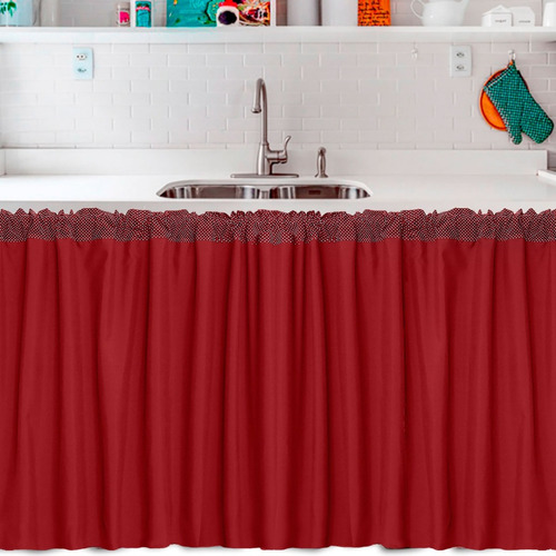 Cortina Pia 2,20m X 80cm Alt. - Lindas Cores !!! Cor Vermelho Liso