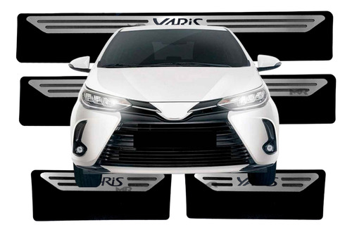Soleira Proteção Porta Aço Inox + Adesivo Preto Toyota Yaris
