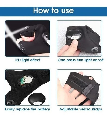 Imagen 6 de 8 de Guantes Con Luces Led, Bicicleta Moto Trabajo