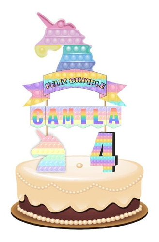 Pop Its Unicornio Cake Topper Adorno Para Tortas 