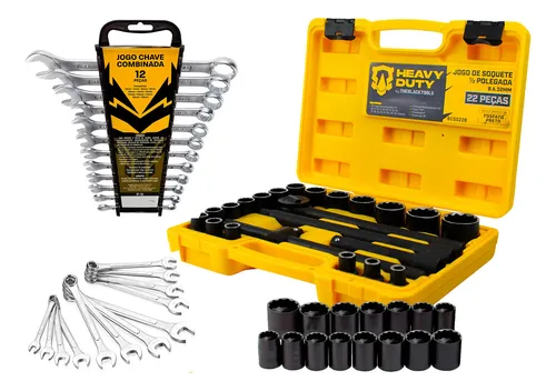 Kit Ferramenta Jogo De Soquetes 8-32mm 22 Pçs + Kit Chaves Preto