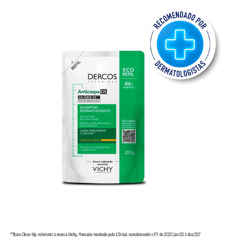 Refil shampoo dercos anticaspa ds intensivo cabelos secos 200g vichy