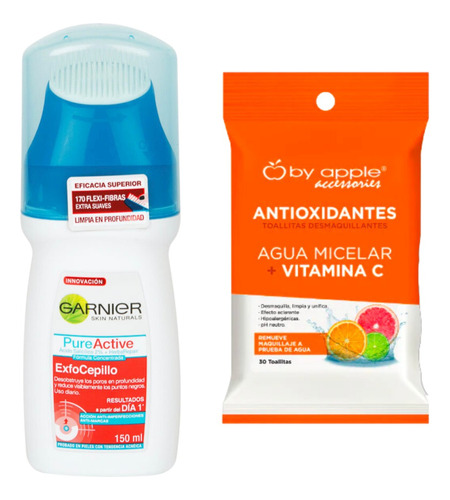 2 Pack Gel Facial Con Exfocepillo Garnier Naturals + Toallit