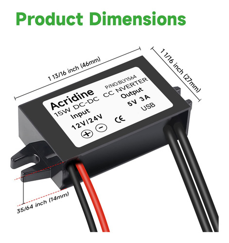 Adaptador Convertidor Dc A Usb Buck Module 12v/24v A 5v 3a
